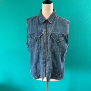 Rythm Blue Denim Full Zip Vest Cotton Collared Medium Wash Size L